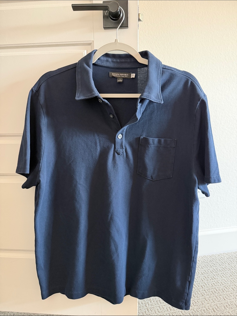 Banana Republic Men's Navy Short-Sleeve Pocket Polo Shirt
